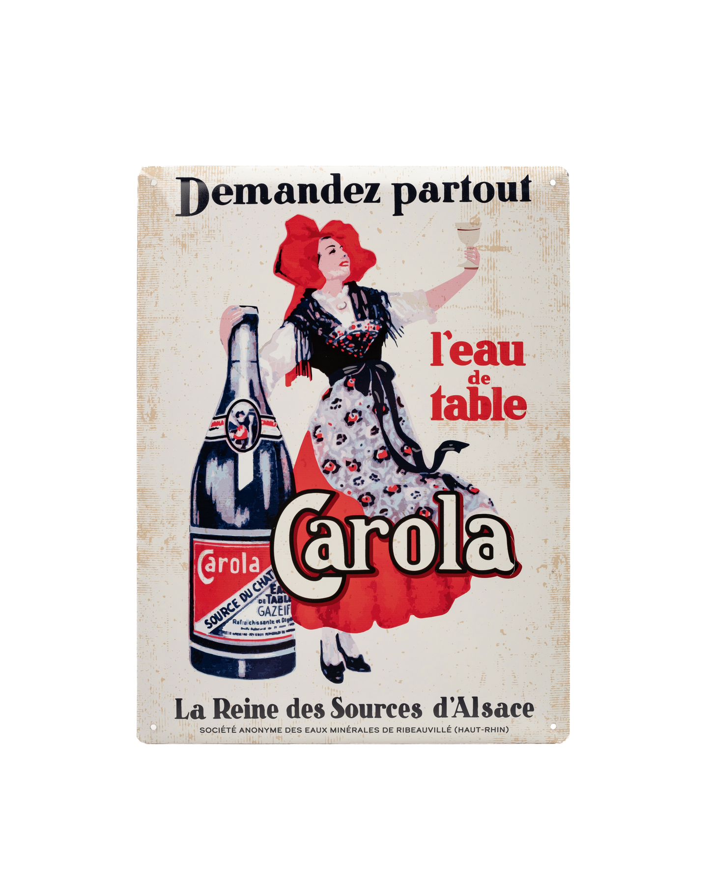 Plaque CAROLA en tôle "Demandez partout l'eau de table Carola"